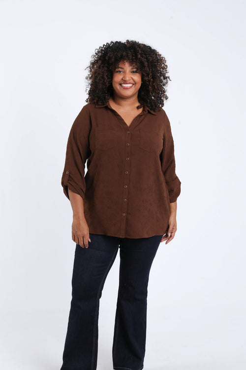 Chemise unie avec motif fleurs en relief-Paprika-1