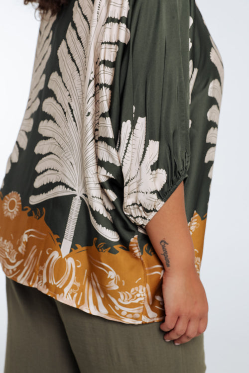 Blouse en viscose imprimé palmes-Paprika-4
