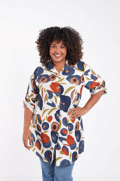 Chemise longue en viscose imprimé coquelicots-Paprika-1