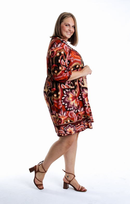 Robe en viscose imprimé cachemire-Paprika-7