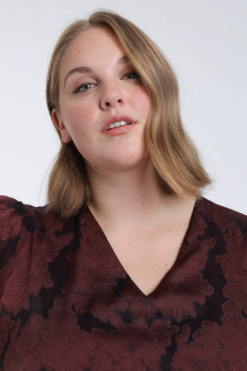 Blouse effet dentelle dessin floral-Paprika-3