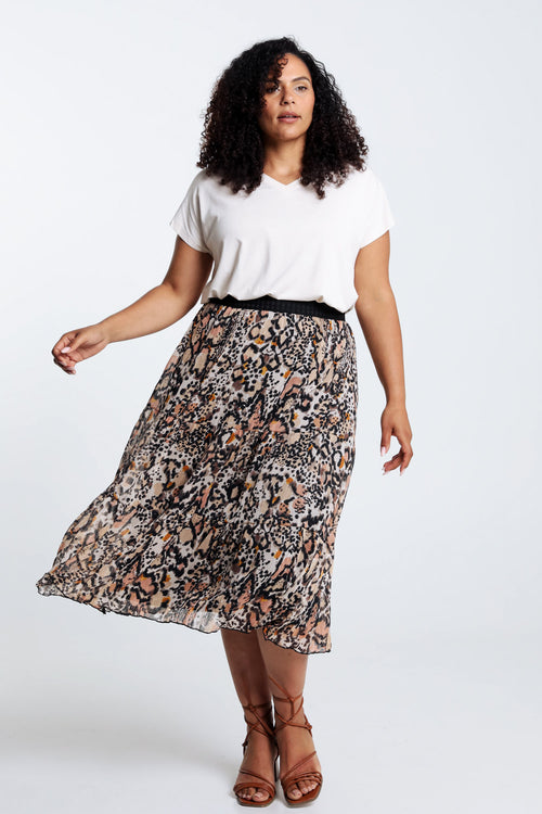 Jupe longue en voile froissé imprimé peau de bête-Paprika-7