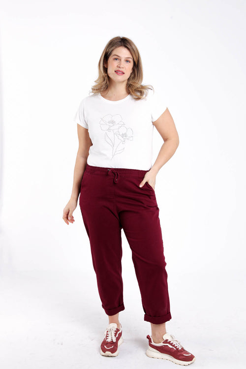 T-shirt uni avec fleurs en sequins-Paprika-8