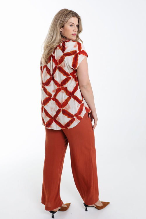 Blouse en viscose imprimé graphique-Paprika-2
