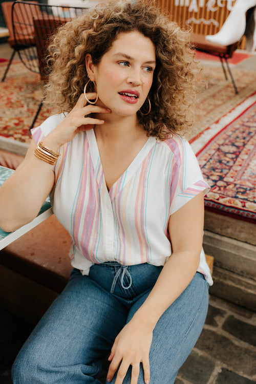 Top en viscose à rayures avec lurex-Paprika-1