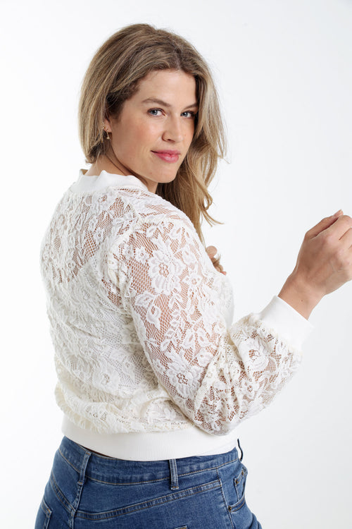 Bomber en coton maille filet fleurs-Paprika-6