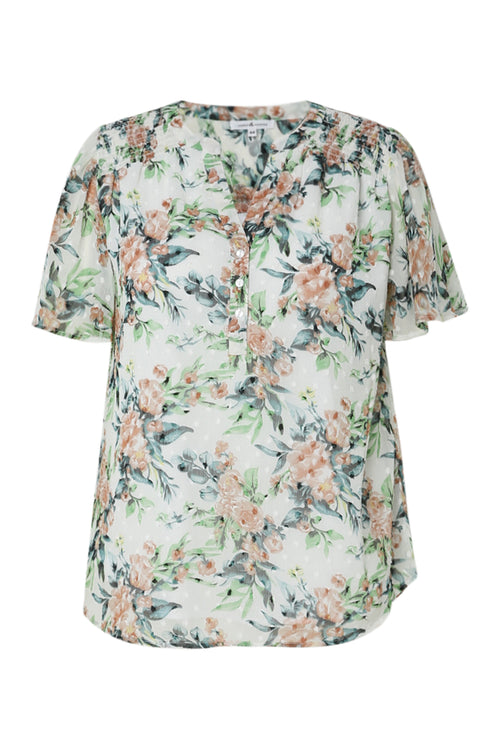 Blouse imprimé floral et plumetis-Paprika-10