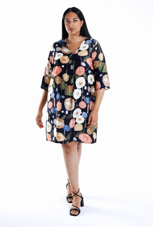 Robe courte en viscose imprimé coquelicots-Paprika-1