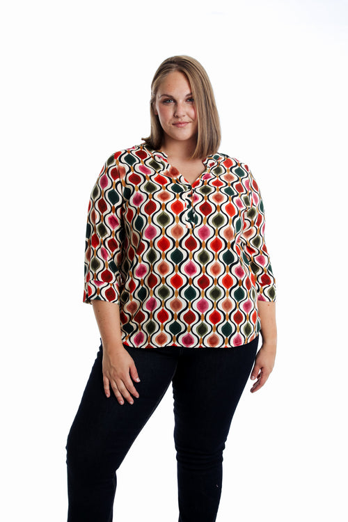 Blouse en viscose imprimé graphique-Paprika-1