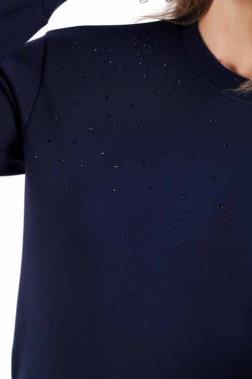 Sweat en viscose uni avec strass-Paprika-5