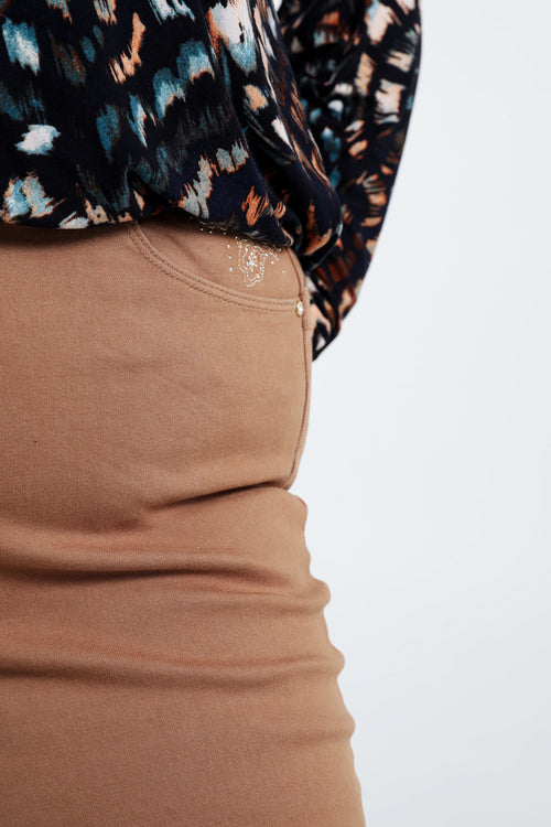 Pantalon flare brodé en coton-Paprika-4