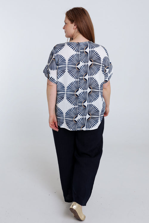 Blouse en viscose imprimé graphique bicolore-Paprika-2