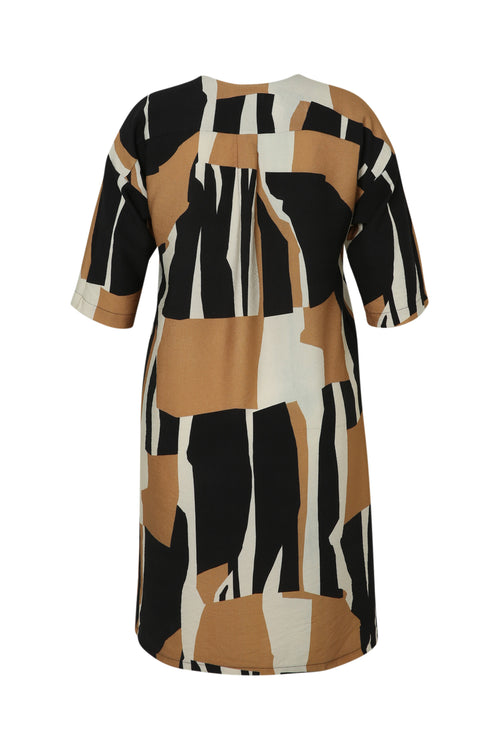 Robe en viscose imprimé graphique-Paprika-11