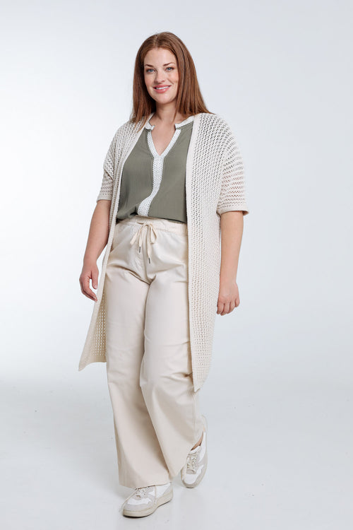 Long gilet en coton ajouré uni-Paprika-9