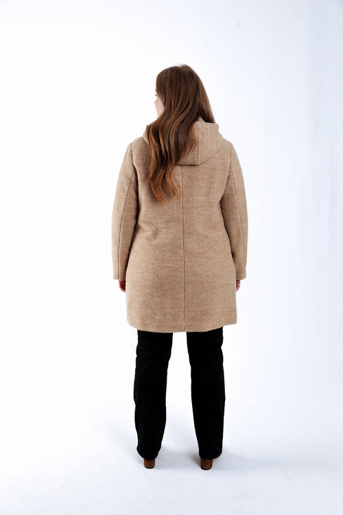 Manteau en laine uni avec capuche-Paprika-2