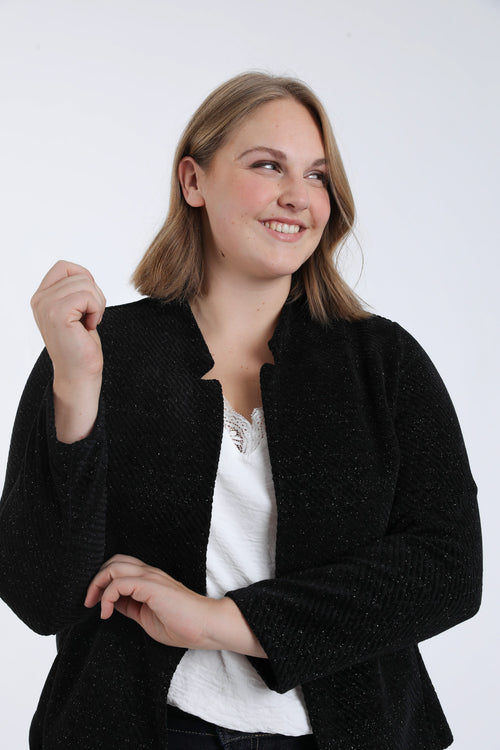 Veste jacquard bicolore avec lurex-Paprika-1