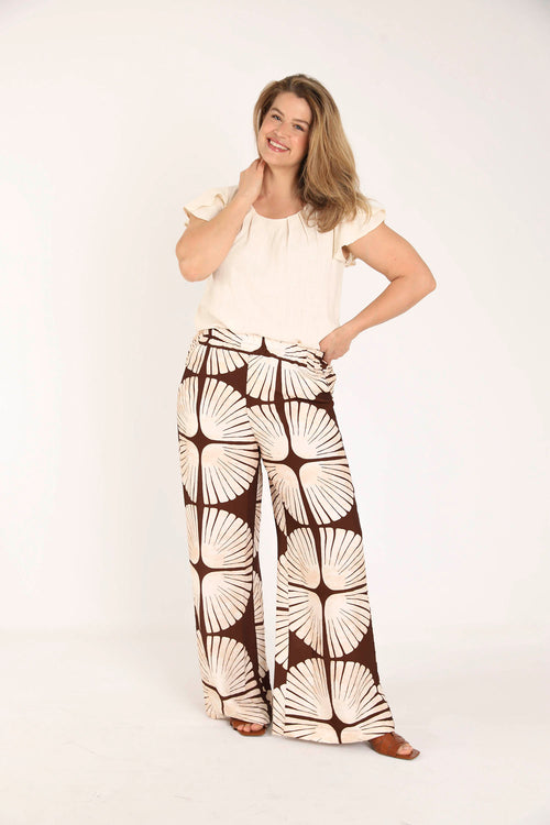 Pantalon en viscose imprimé graphique bicolore-Paprika-8