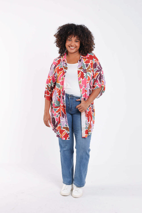 Chemise longue en viscose imprimé floral-Paprika-9