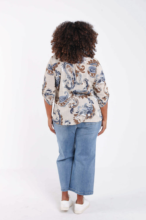 Chemisier en gaze de coton imprimé cachemire-Paprika-2