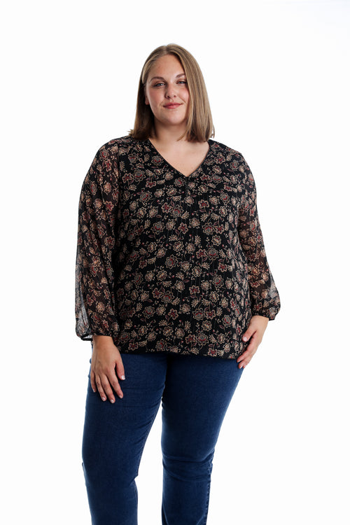 Blouse imprimé fleurs indiennes-Paprika-1