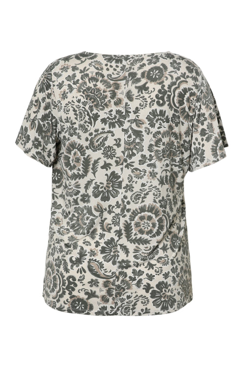 T-shirt en maille froide imprimé floral bicolore-Paprika-11