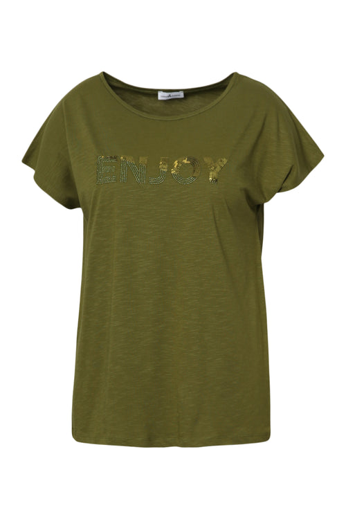 T-shirt en coton uni Enjoy en sequins-Paprika-10