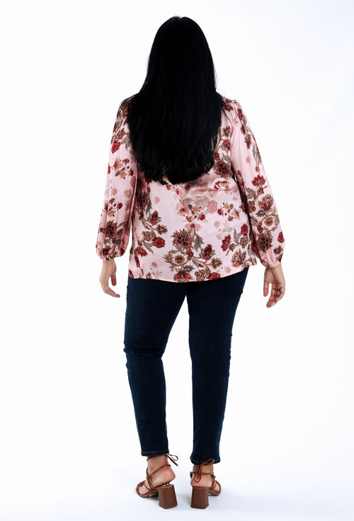 Chemise en viscose avec lavalière imprimé fleurs-Paprika-2