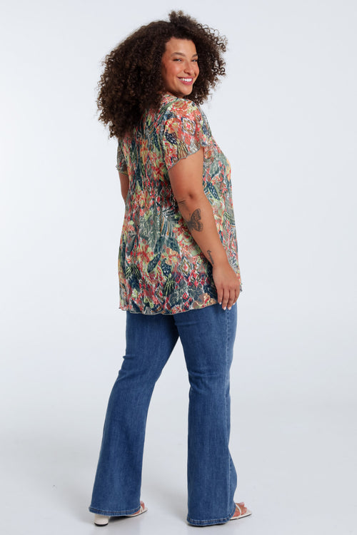 Tunique en dentelle plissée imprimé floral-Paprika-2