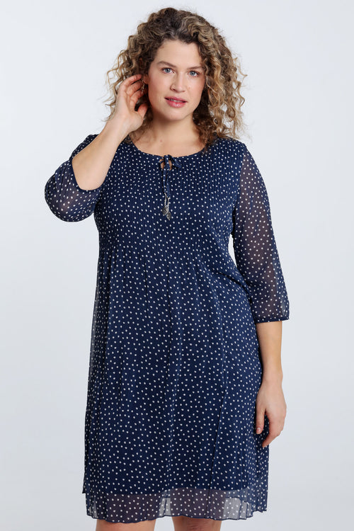 Robe en voile plissé imprimé pois-Paprika-1
