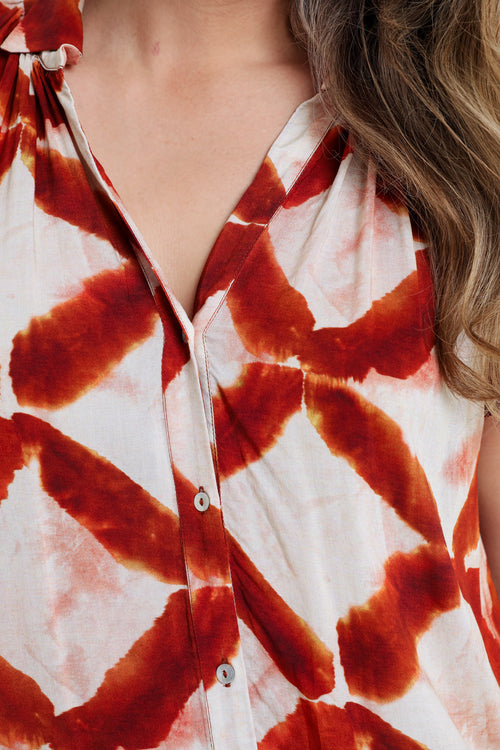 Blouse en viscose imprimé graphique-Paprika-3
