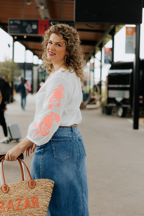 Blouse en coton avec broderies-Paprika-1