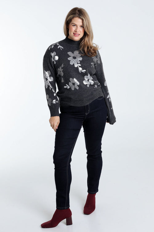 Pull avec fleurs en sequins-Paprika-7