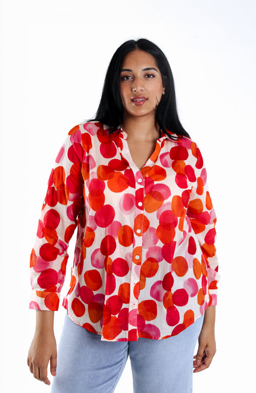 Chemisier en coton imprimé ronds-Paprika-1