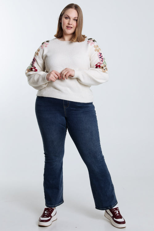 Pull uni avec manches détail broderies-Paprika-8