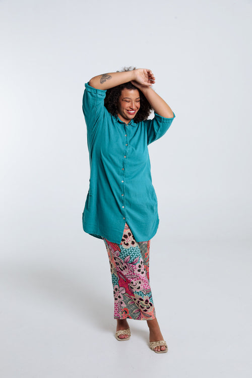 Chemise longue en lin et viscose unie-Paprika-9