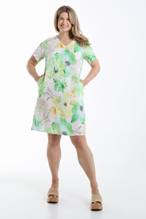 Robe en lin imprimé fleurs-Paprika-8
