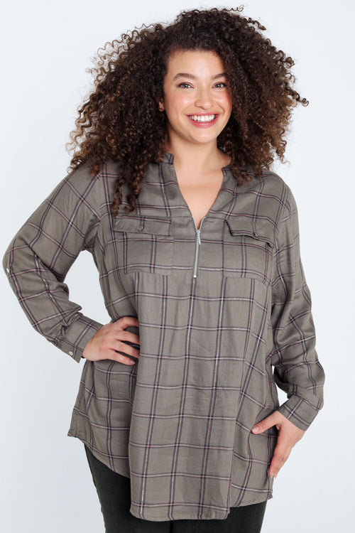 Chemise à carreaux en viscose-Paprika-1