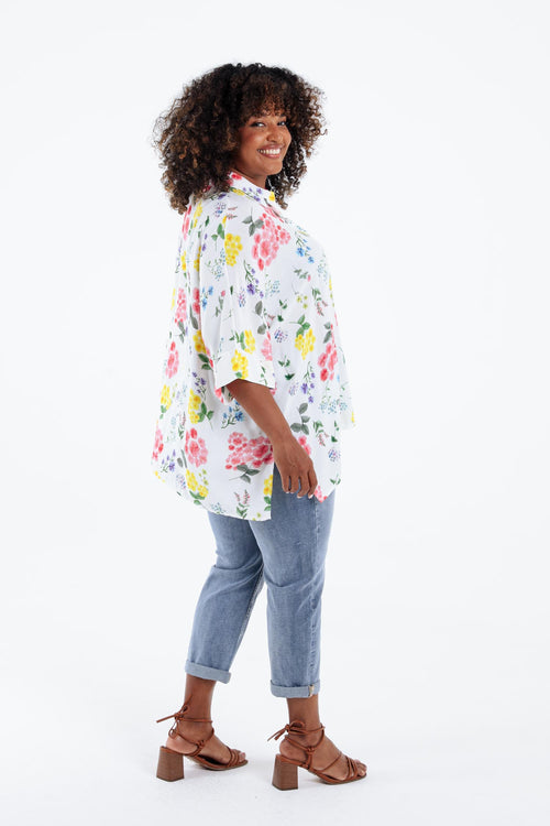 Chemisier ample en viscose imprimé floral-Paprika-2