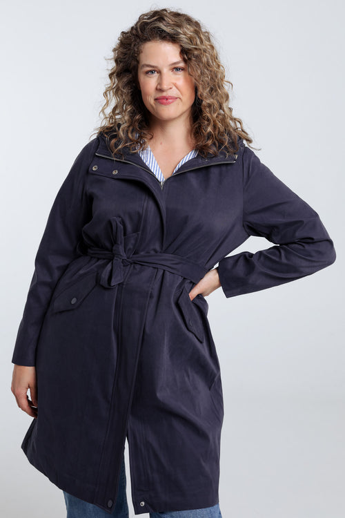 Trench mi-long uni avec capuche-Paprika-1