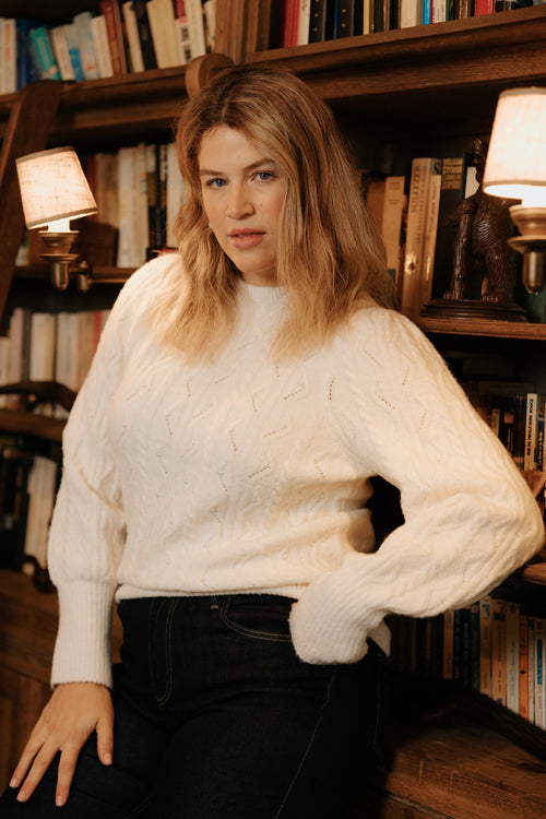 Pull torsades et perles uni-Paprika-1