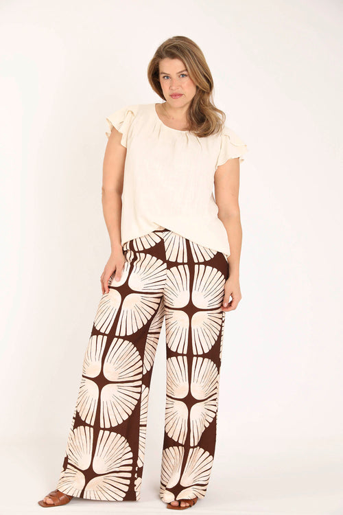 Blouse en viscose et lin unie-Paprika-7