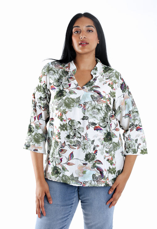 Blouse en viscose imprimé fleuri-Paprika-1