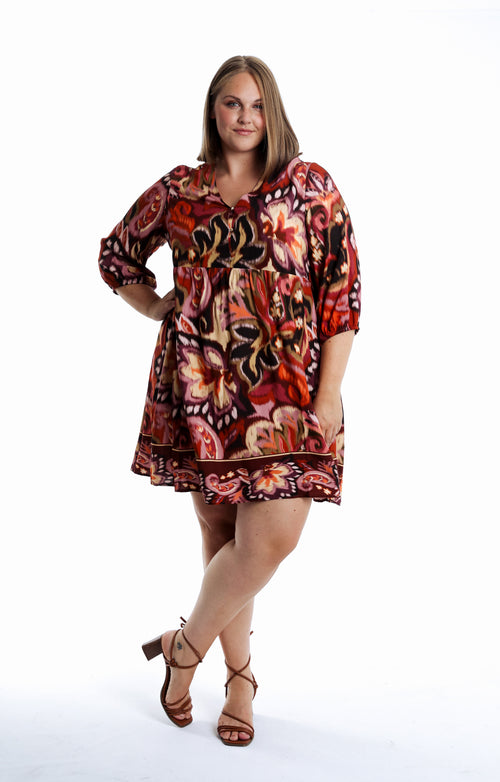 Robe en viscose imprimé cachemire-Paprika-1
