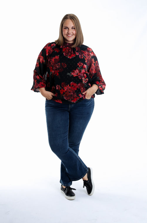 Blouse imprimé fleurs floues-Paprika-8