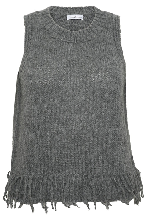 Pull sans manches uni à franges-Paprika-8