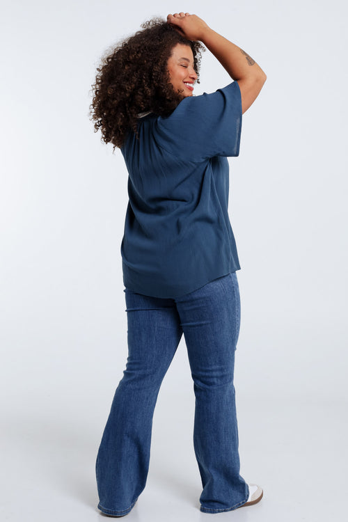 Blouse en viscose unie et macramé-Paprika-2