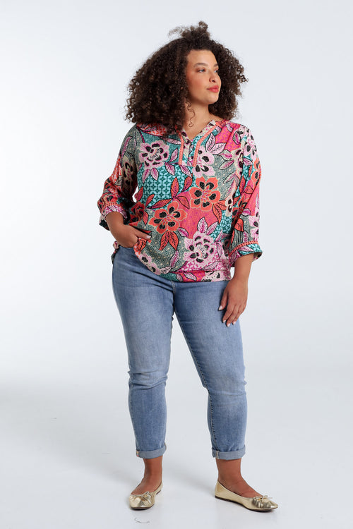 Blouse en viscose imprimé floral-Paprika-7