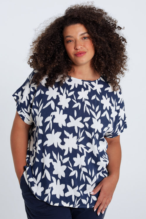 Blouse en viscose imprimé floral bicolore-Paprika-1
