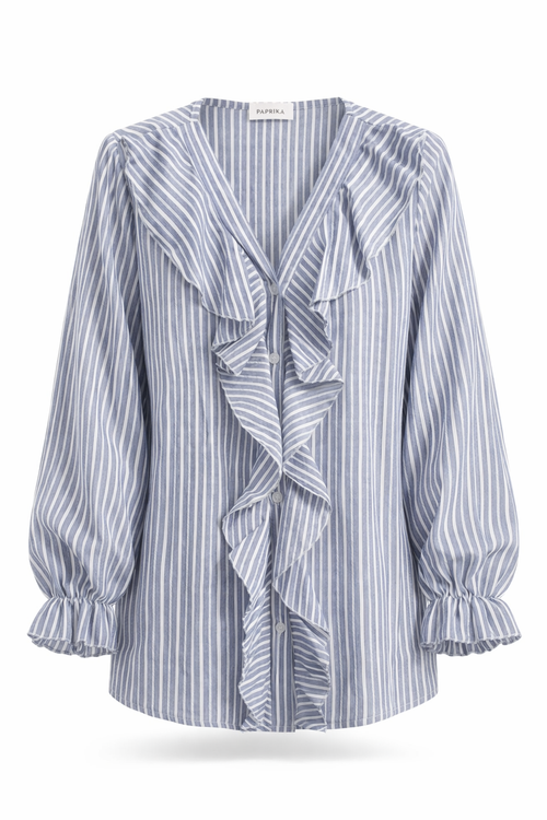 Blouse en coton rayée avec volants-Paprika-10