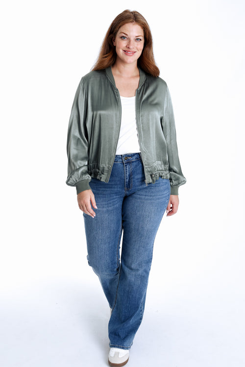 Bomber uni en viscose effet satin-Paprika-8